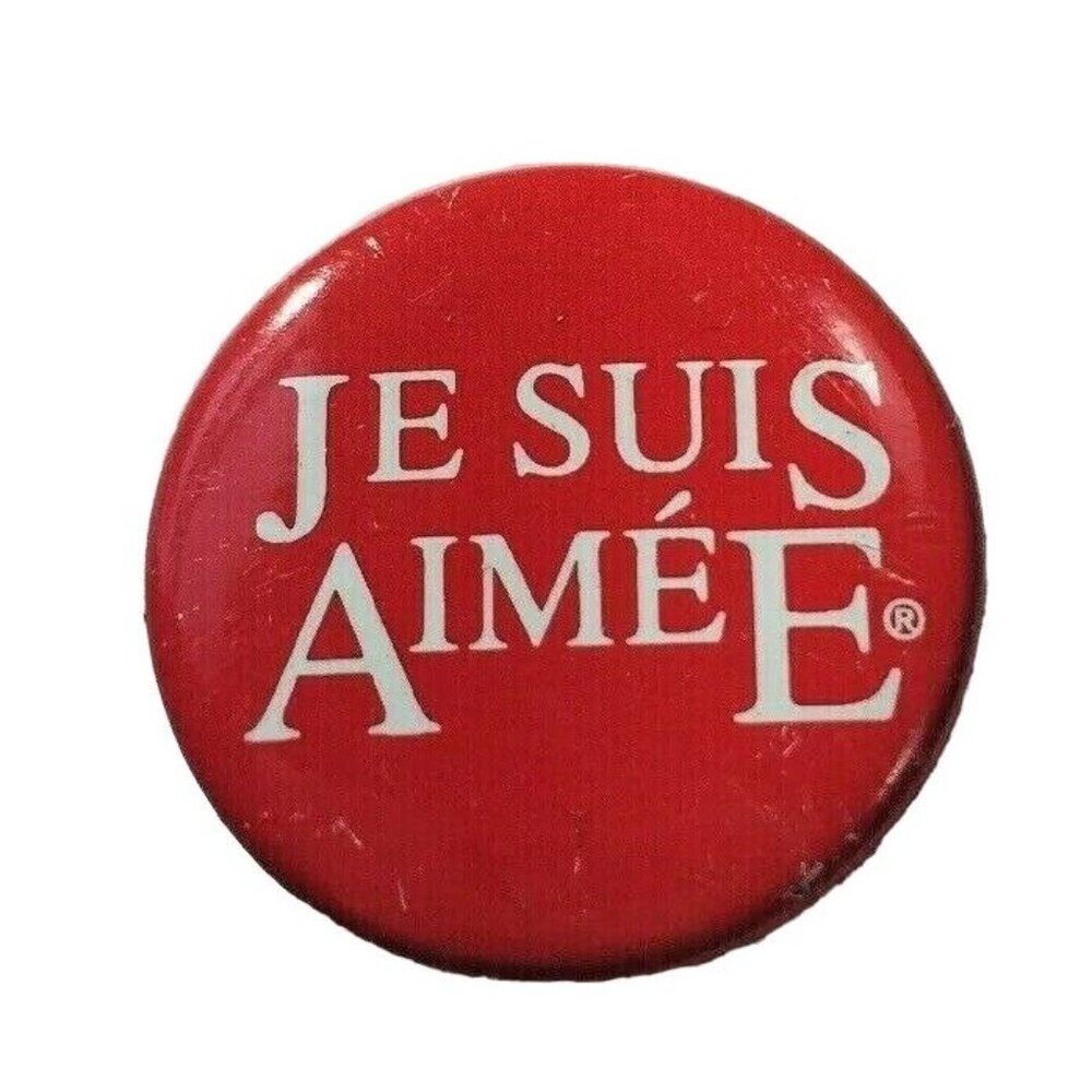 I Am Loved Love You Button in French Red Round Pin Pinback White Letter Helzberg